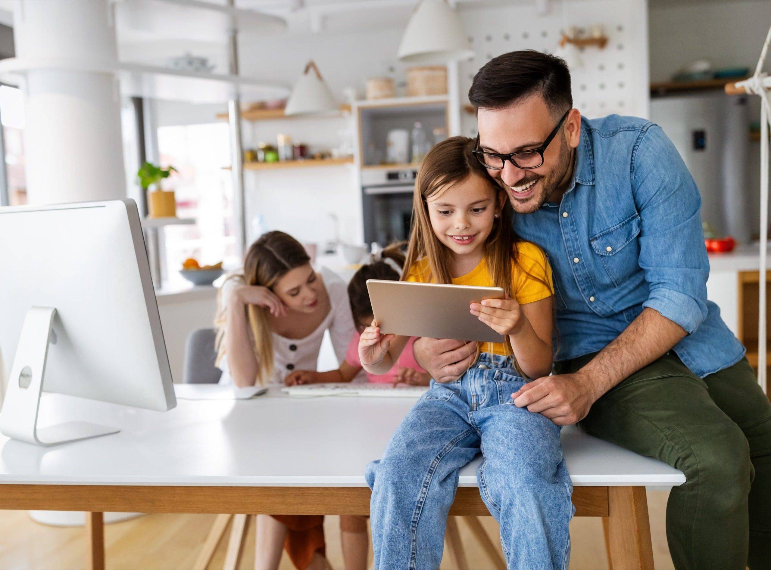 family enjoying internet services